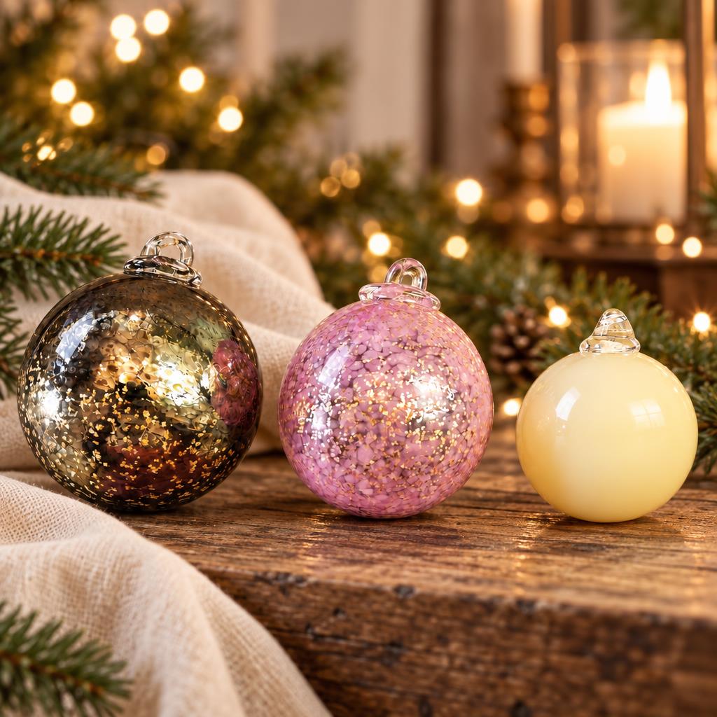 Boules de Noël en verre soufflé des Verreries de Bréhat